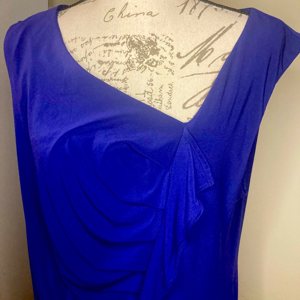 Royal blue ruffle asymmetrical neck 18W